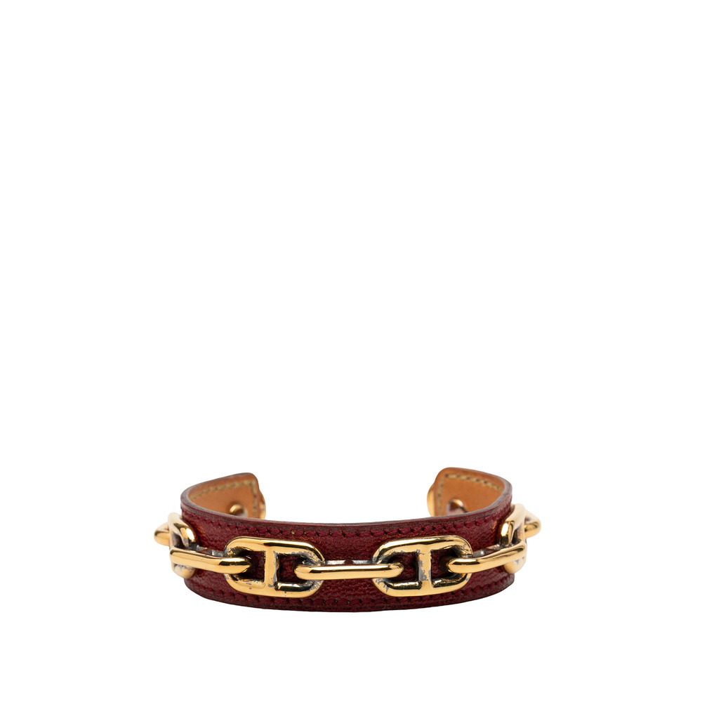 Pre-Loved Hermes Leather and Gold Plated Chaine d Ancre Cuff Bracelet